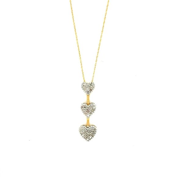 10K Gold 3-Hearts Drop Pave Diamond Necklace - Picture 1 of 8